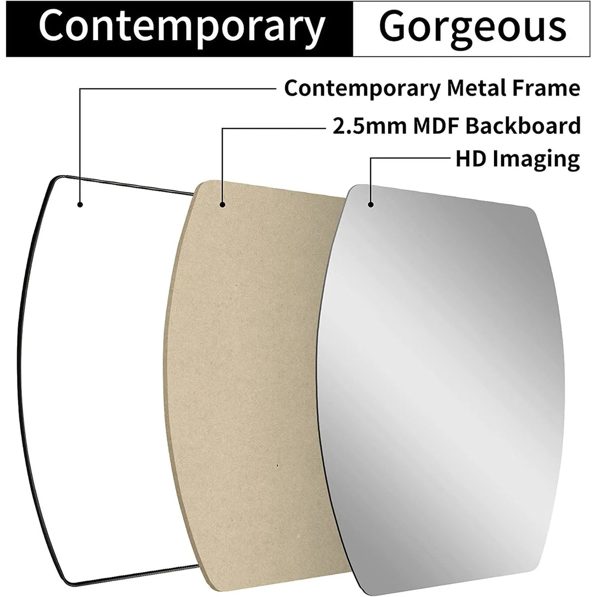 Oblong Metal Wall Mirror, 18 or 24 - Black, Gold, or Silver