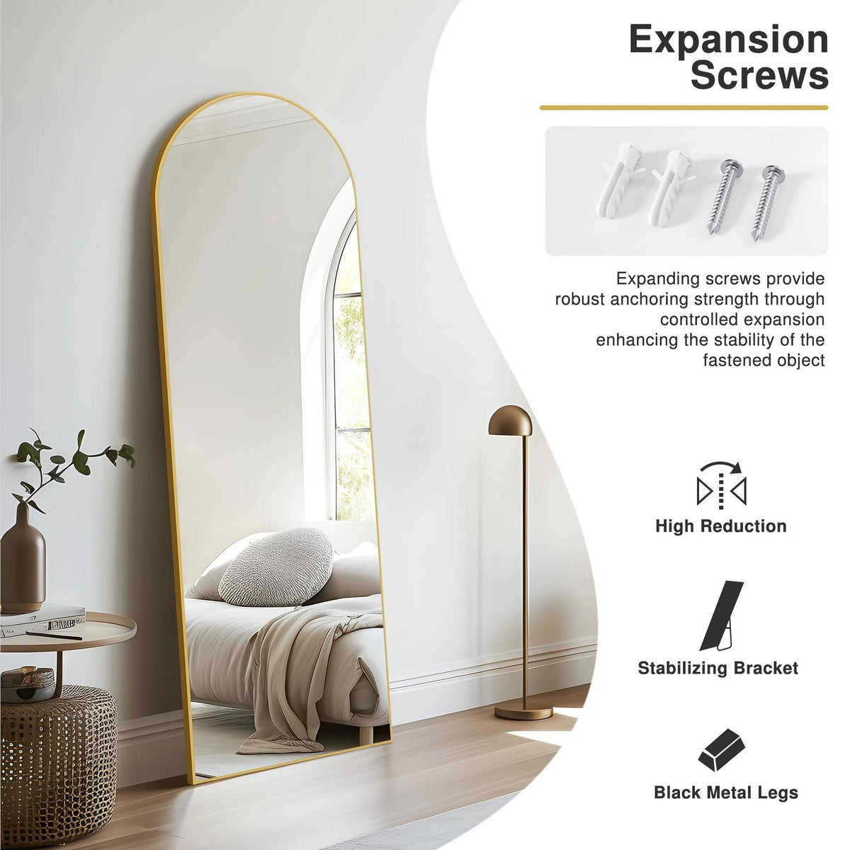 Arched Full-Length Floor Mirror - Standing And Wall-Mounted