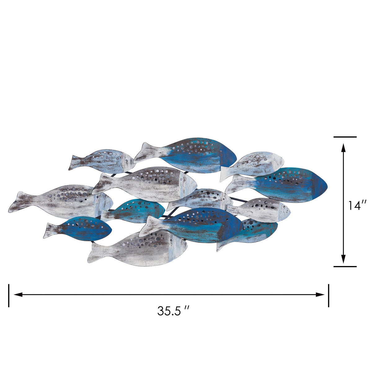 Metal Fish Wall Sculpture, Blue And Aqua, 35.75 Inches H x 14.75 Inches W x 1.75 Inches D