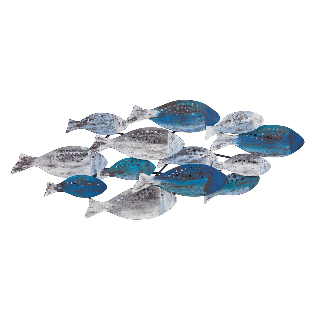 Metal Fish Wall Sculpture, Blue And Aqua, 35.75 Inches H x 14.75 Inches W x 1.75 Inches D