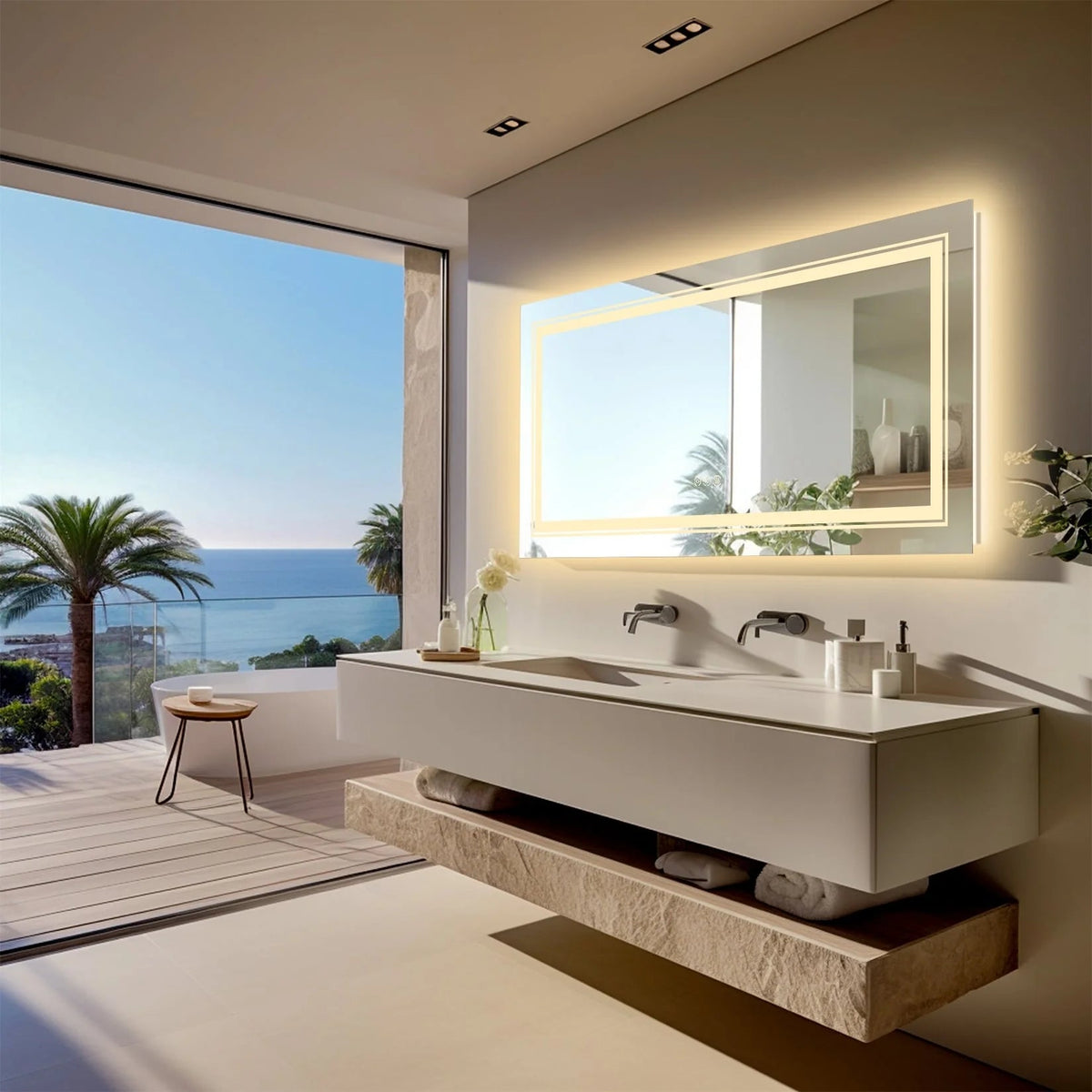 LED Lighted Bathroom Vanity Mirror, Silver, 3 Colors