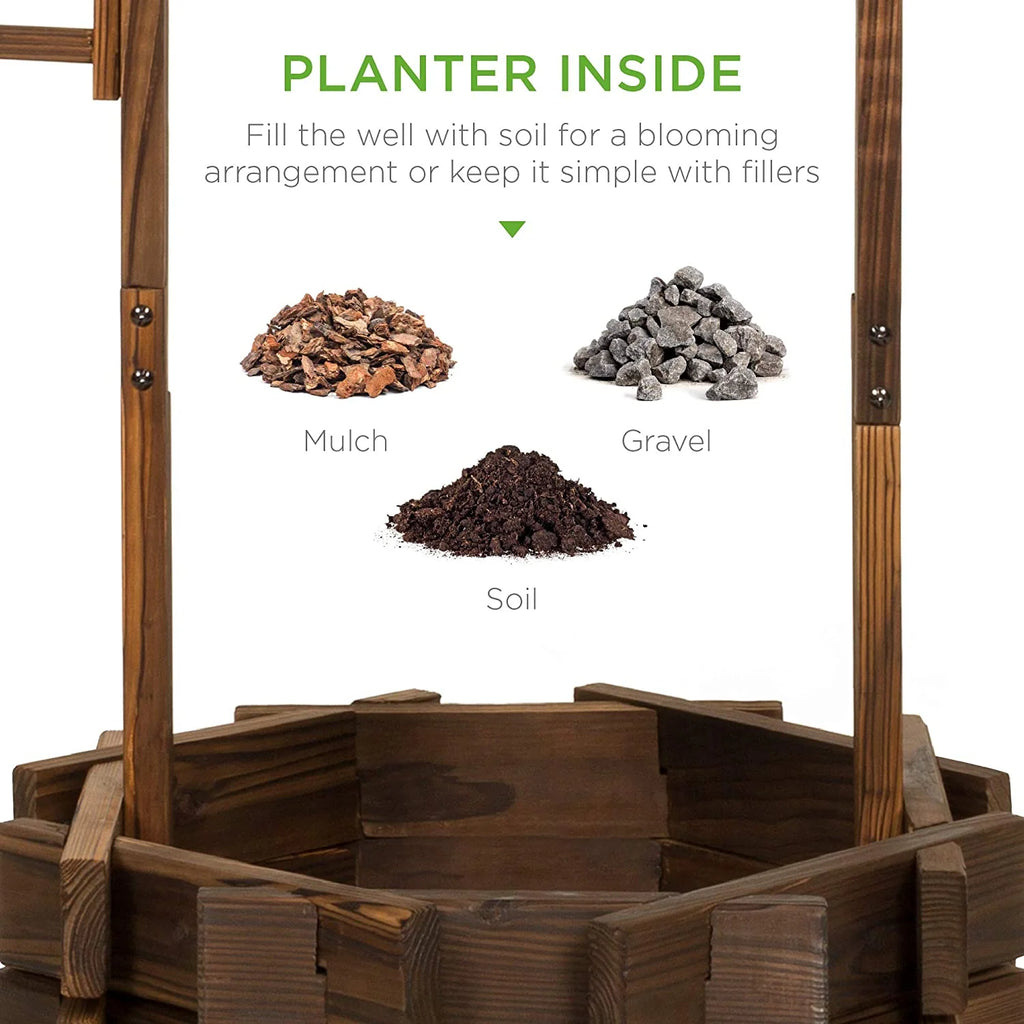 Best Choice Products Rustic Wooden Wishing Well Planter With Hanging Bucket - 21.5 x 21.5 x 45.5 in