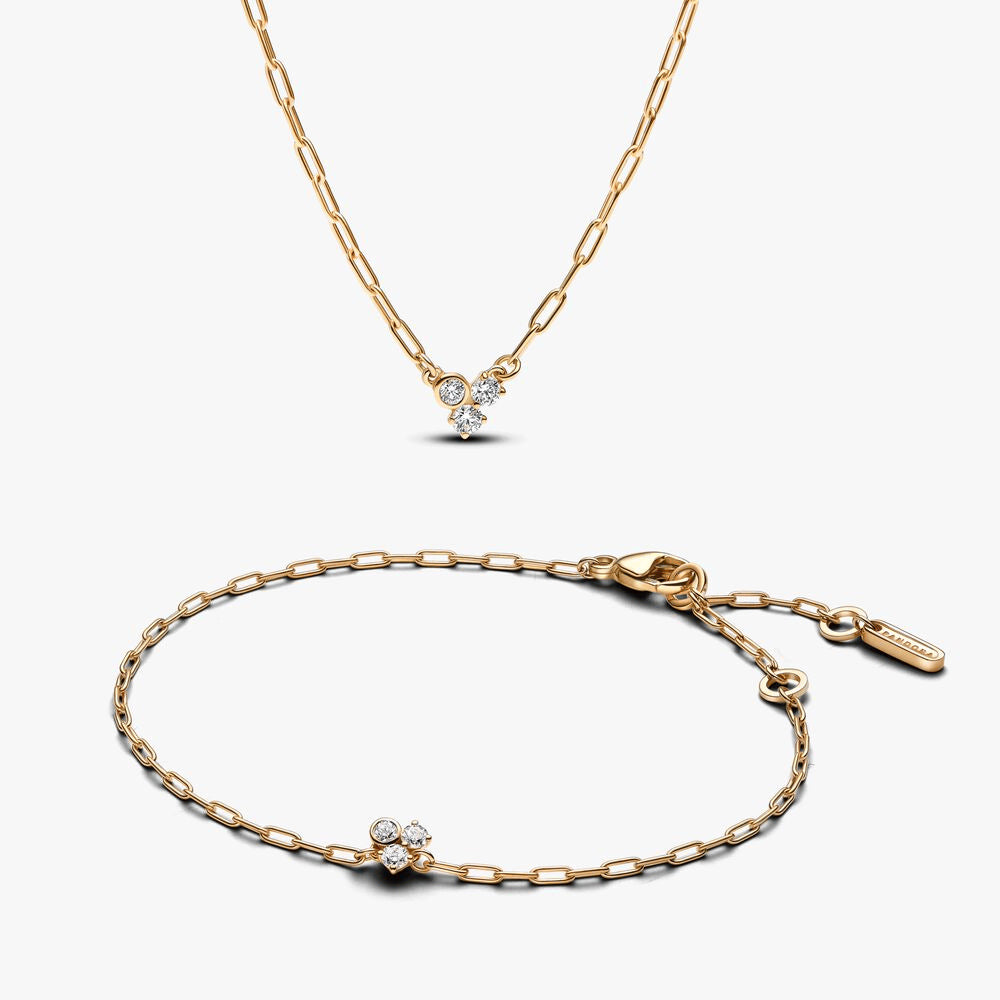 Lab-Grown Diamond Cluster Paperclip Necklace & Bracelet Set