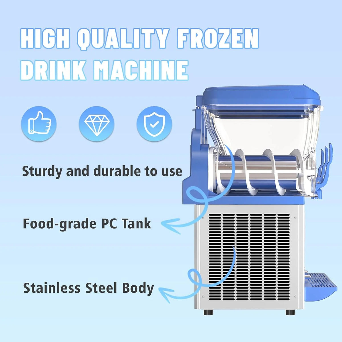 AnyDoor Commercial Slushy Machine, 30L, 1000W, Stainless Steel, Blue - 300-X