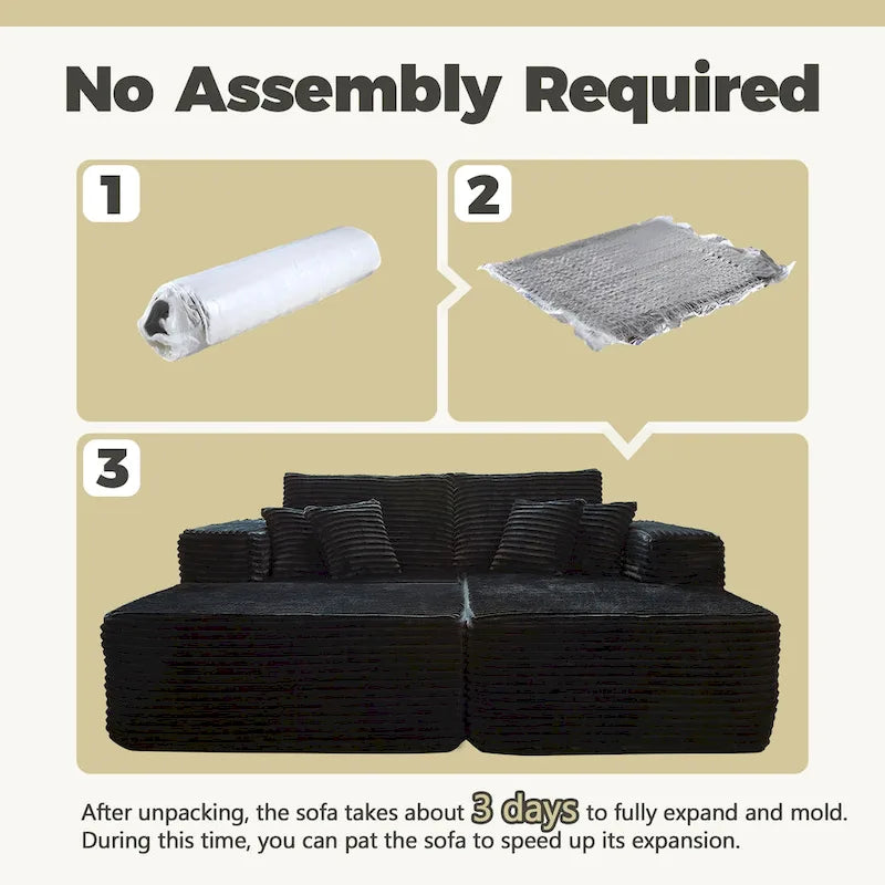 HOOOWOOO Plush L-Shaped Sectional Sofa With Removable Ottoman, 3-Piece, 80L x 69.3W x 35.4H x 59D