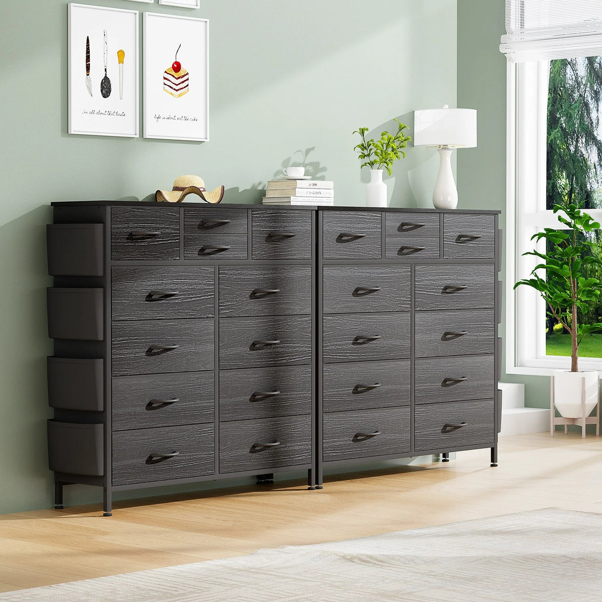 12-Drawer Fabric Dresser With Wood Top And Metal Frame
