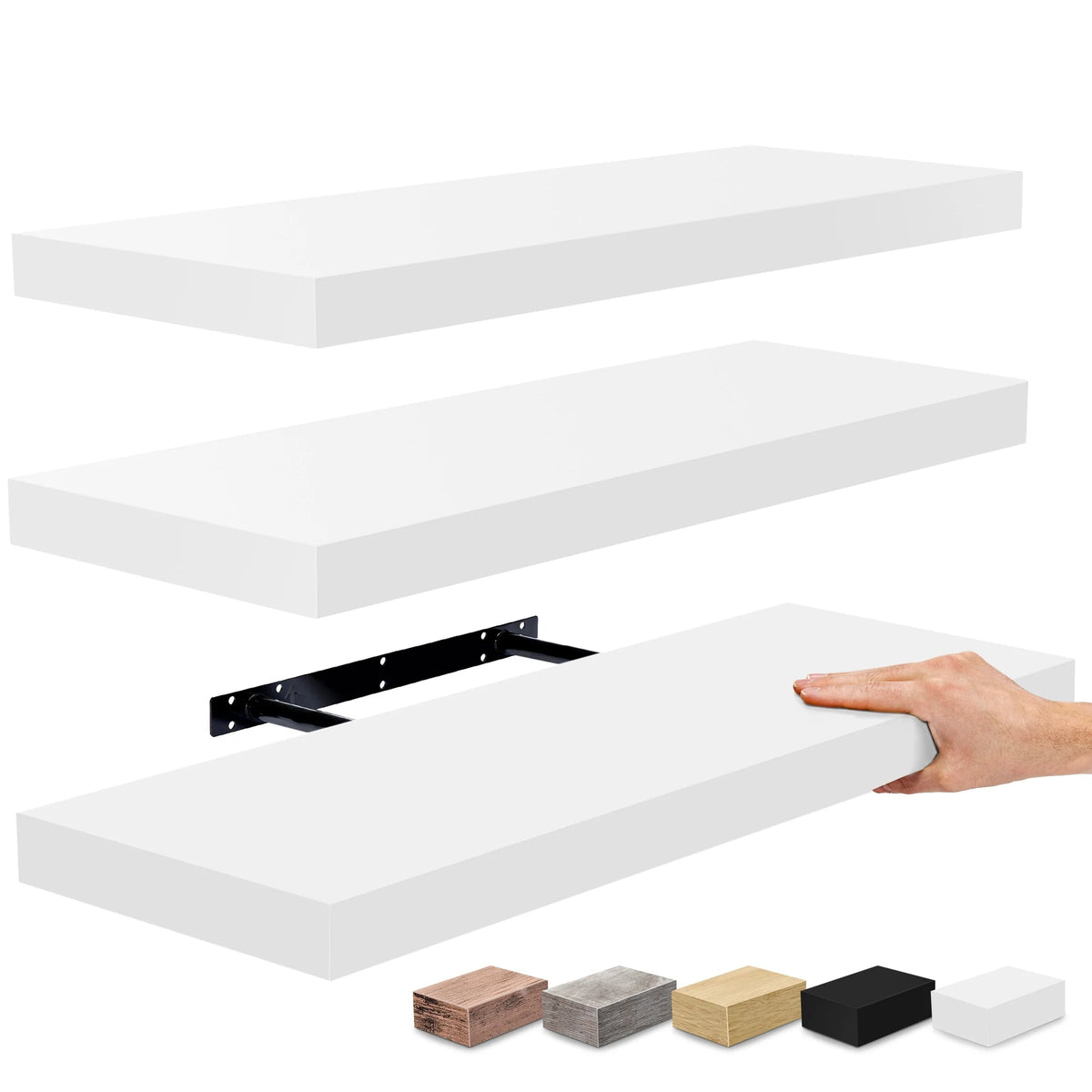 Floating Engineered Wood Wall Shelves, Set Of 3, 23.75 in x 9.25 in