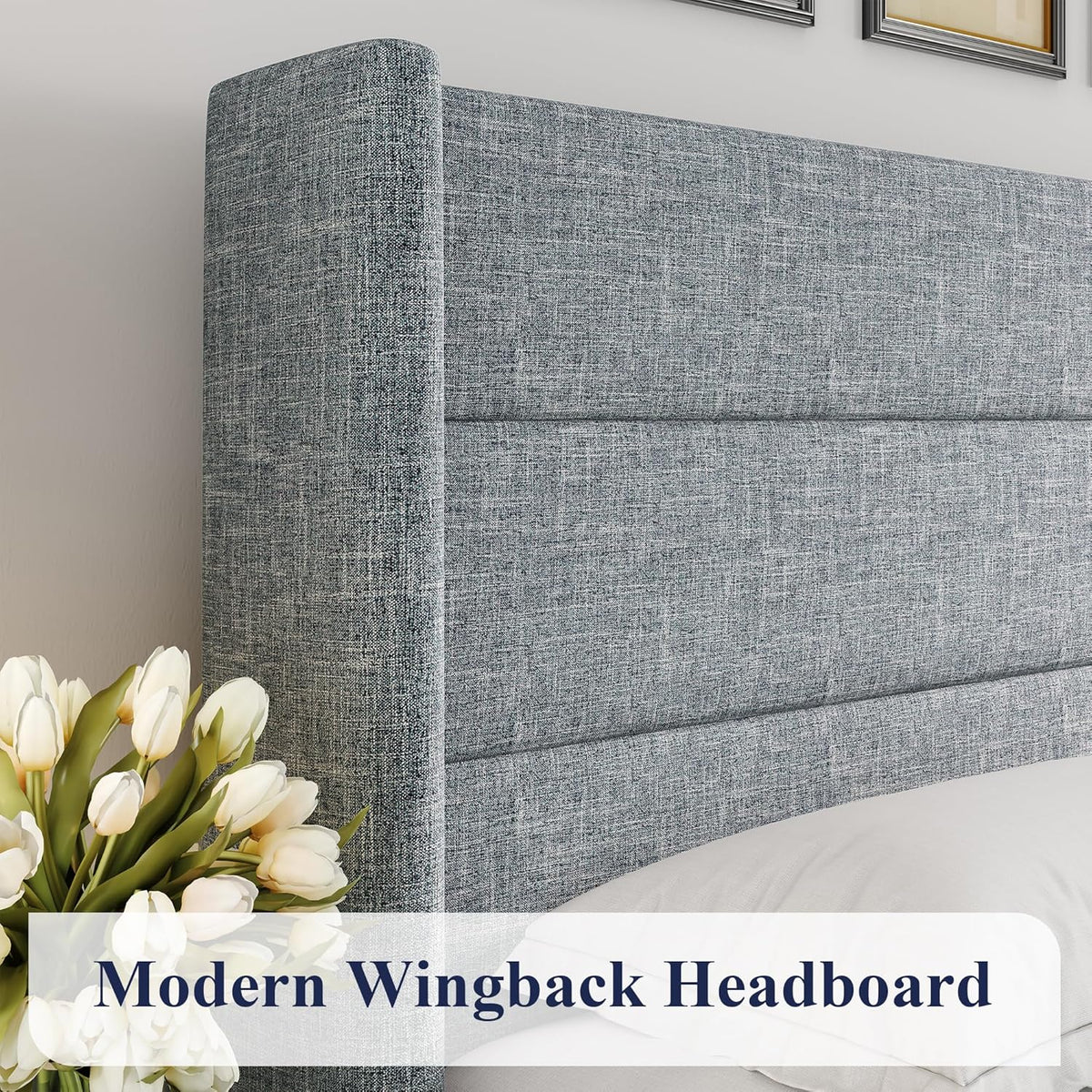 Queen Size Lift-Up Storage Bed With Wingback Headboard, Upholstered Platform Bed Frame With Hidden Storage