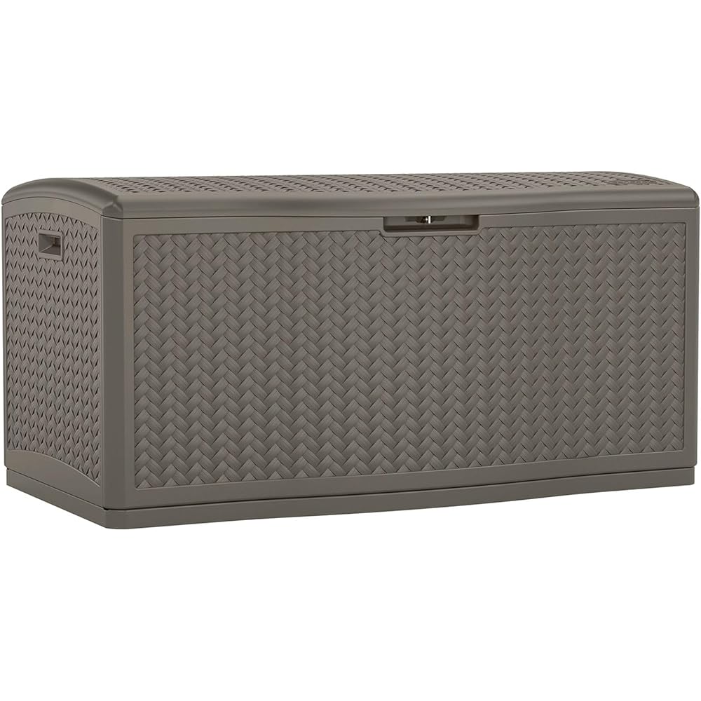 Suncast 124 Gallon Wicker Resin Horizontal Outdoor Deck Box With Hinged Lid - Stoney