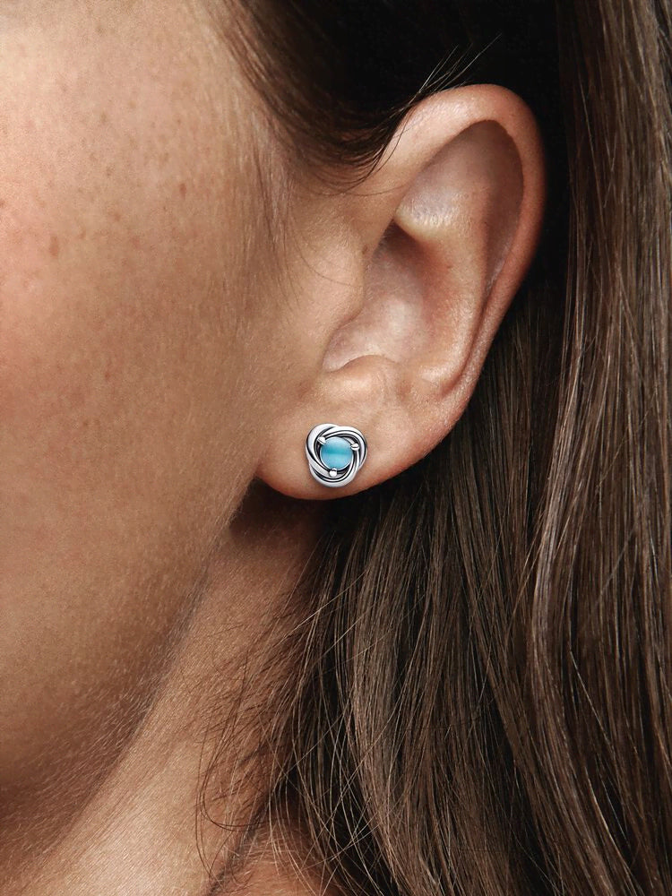 December Turquoise Blue Eternity Circle Stud Earrings