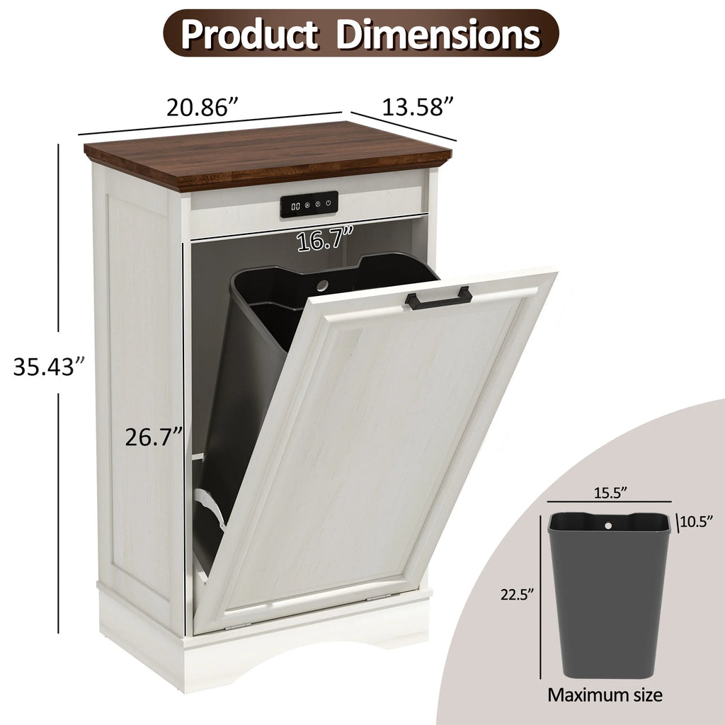 HARIPUL Single Tilt-Out Trash Cabinet For 13 Gallon Waste Bin, White