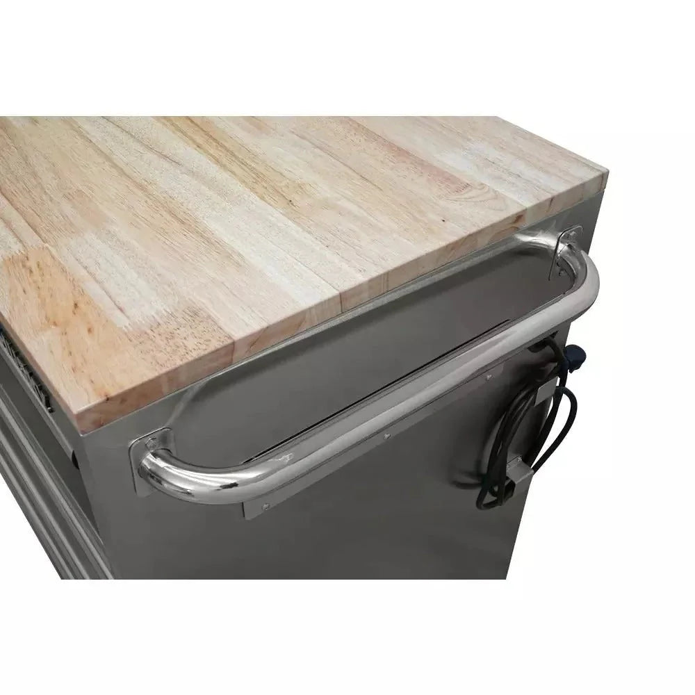 72 in. 18-Drawer 24 in. D Mobile Workbench With Solid Wood Top - Stainless Steel