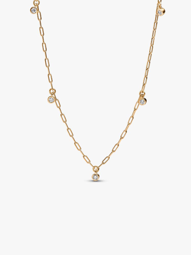 Pandora Era Bezel Lab-Grown Diamond Dangle Station Paperclip Chain Necklace
