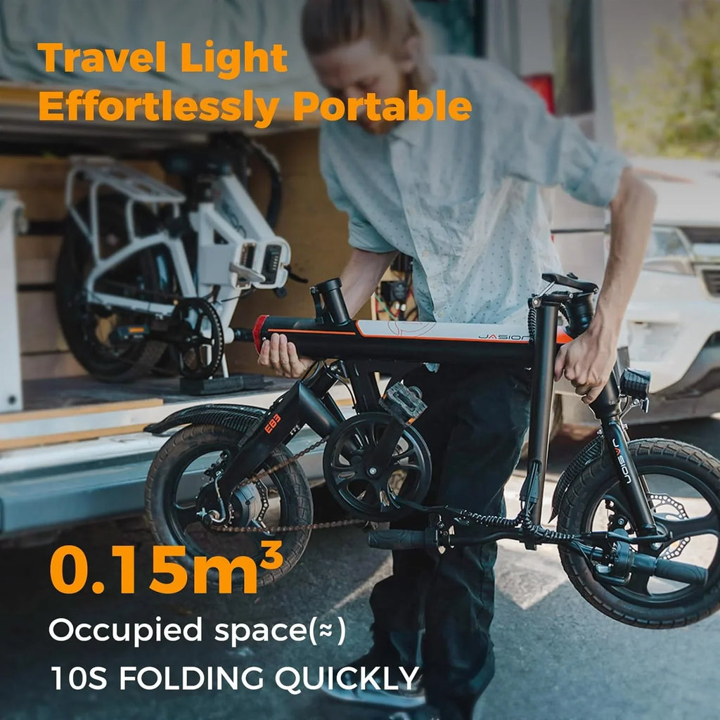 Jasion 14 Inch Folding Electric Bike, 21 Mph, 500W Peak Motor, 270Wh Battery - EB3