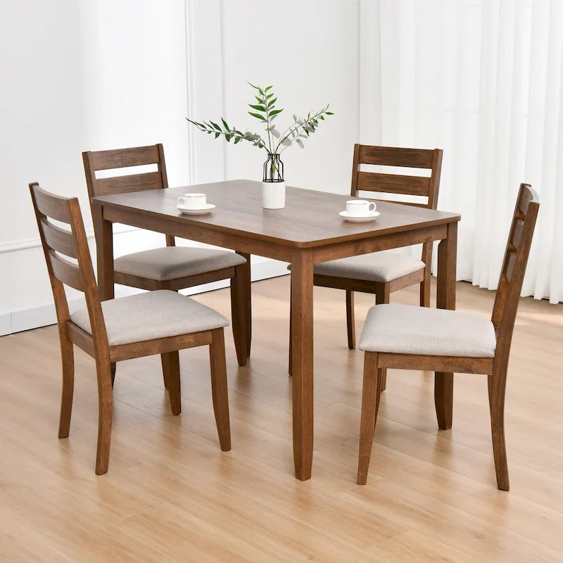 5-Piece Solid Wood Dining Table Set With 4 Slat Back Chairs - 47L