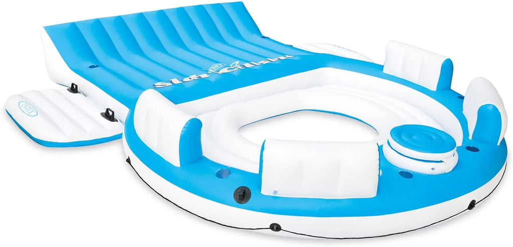 Inflatable Lake And Pool Relaxation Island Lounger, 145 x 125 x 20 in, Blue And White - 56299EP
