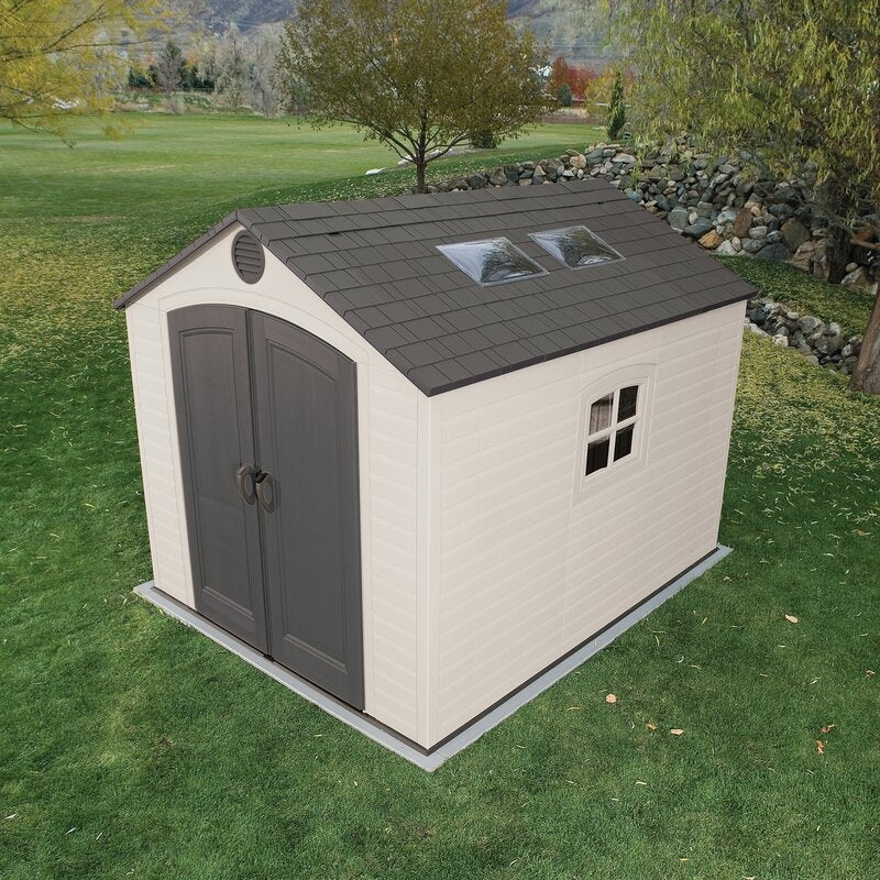 Plastic Traditional Storage Shed 8 Ft W x 10 Ft D, Desert Tan And Dark Brown