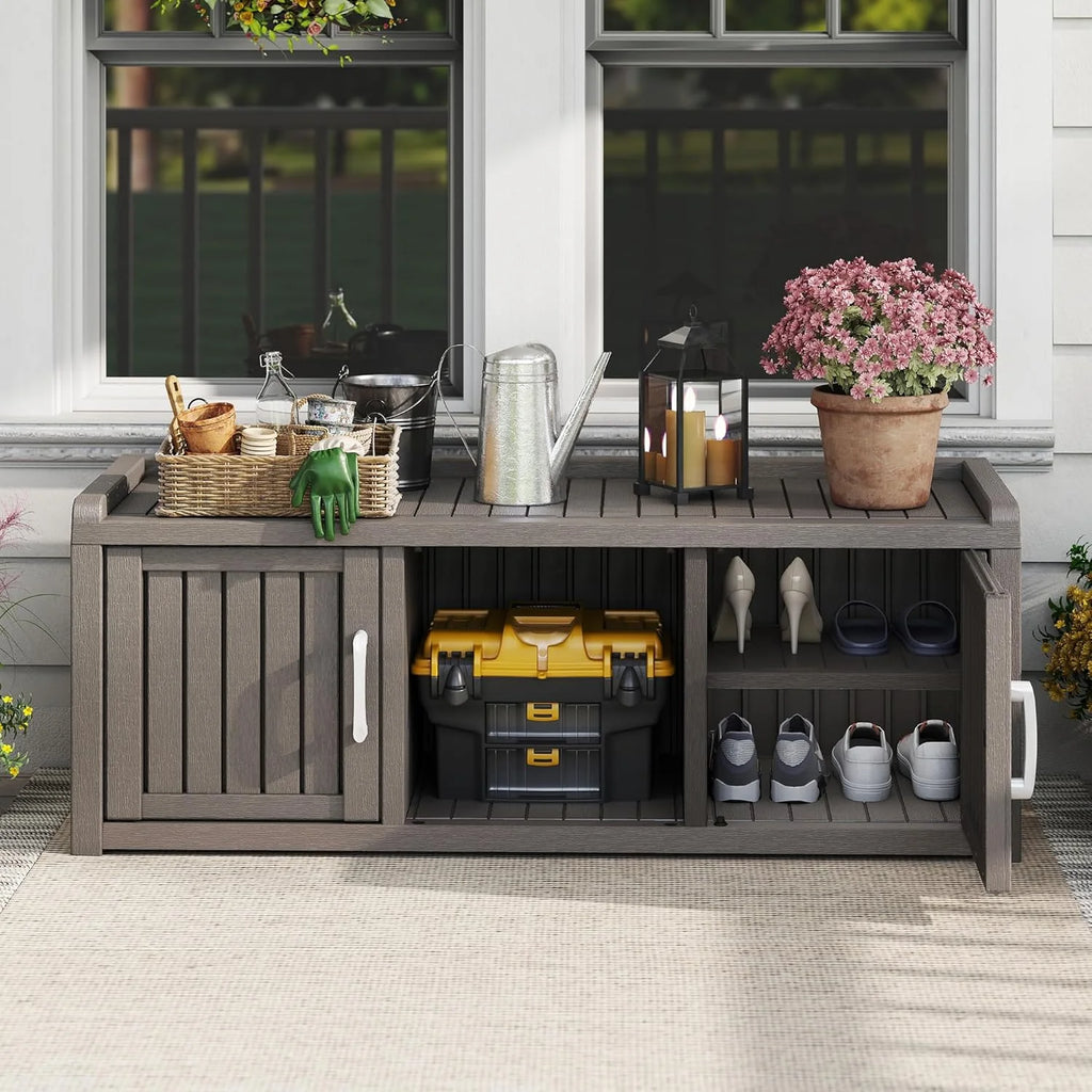KAMABOKO Outdoor Shoe Storage Cabinet, Black, 2 Doors