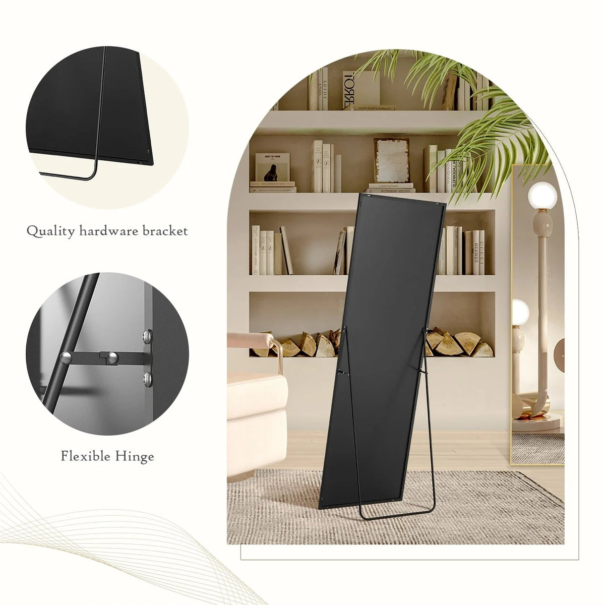 Full-Length Floor Mirror With Stand, Aluminum Alloy Frame - 71x30