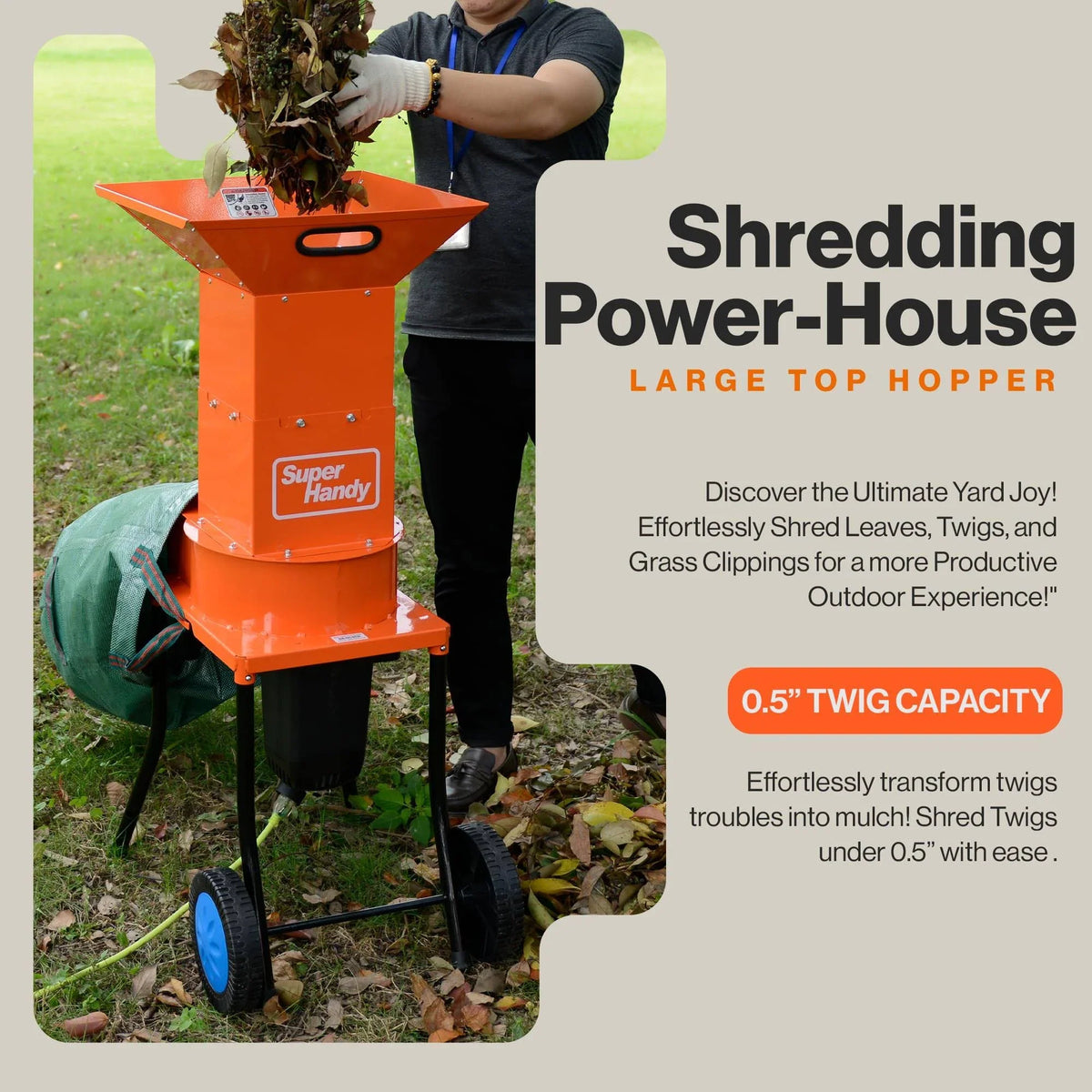 SuperHandy Electric Leaf Mulcher Shredder, 15-AMP 1800 Watt 120VAC - GUO056