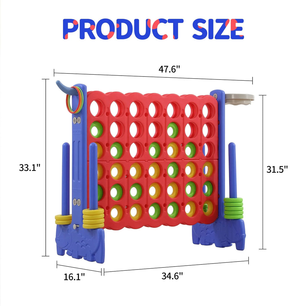 UNICOO 3-in-1 Giant 4 in a Row, Basketball Hoop and Ring Toss Game - Red + Blue