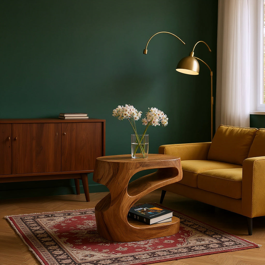 Artistic Side Table With Storage Shelf For Living Room