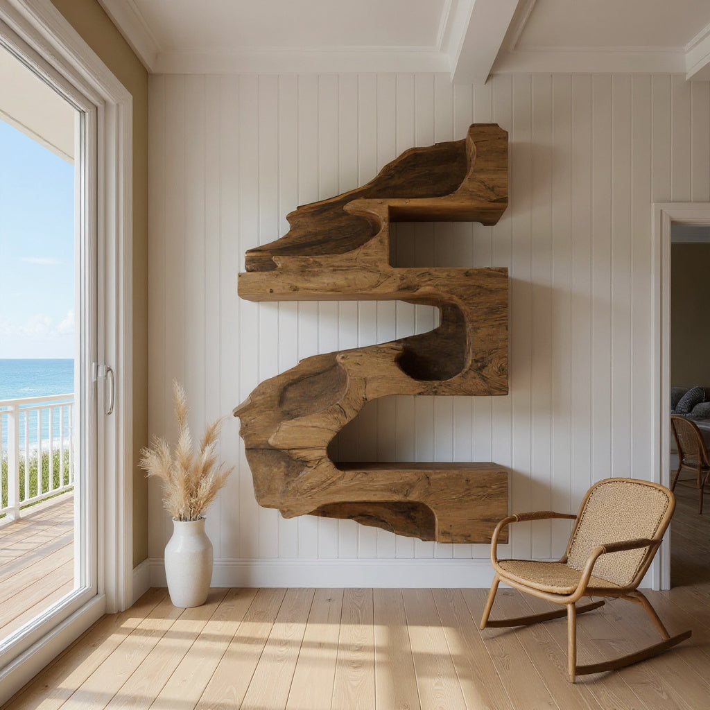 Artistic Wall Shelf With Organic Design For Living Room