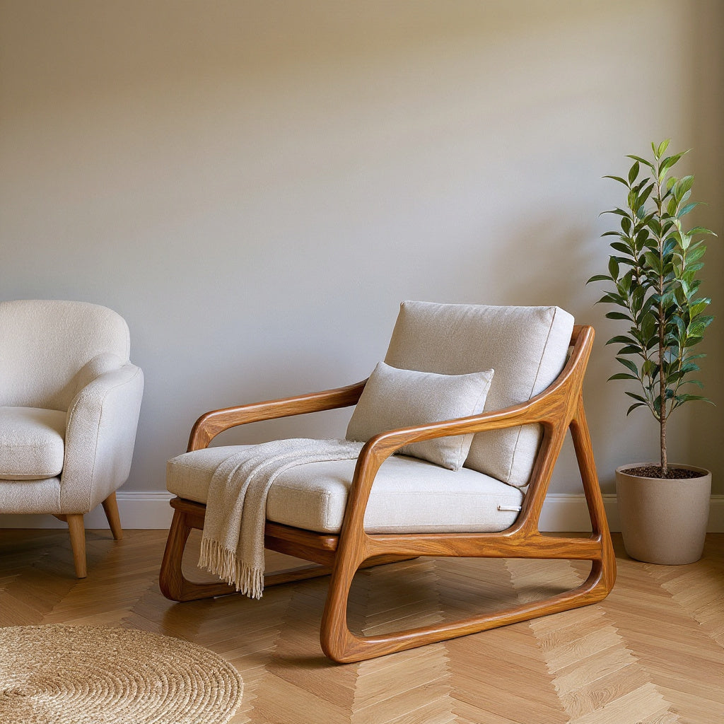 Artistic Wood Chair With Curved Structure For Home Balcony