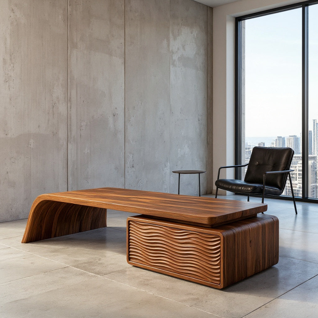 Artistic Wood Coffee Table With Drawers For Living Room