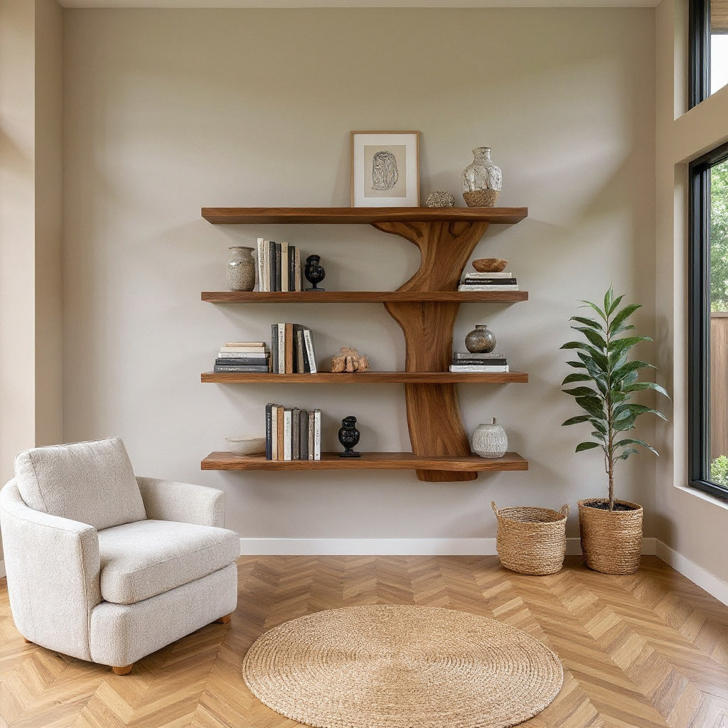 Artistic Wooden Bookshelf For Japandi Modern Interior