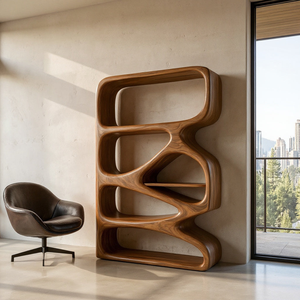 Artistic Wooden Bookshelf With Functional Open Display Shelving For