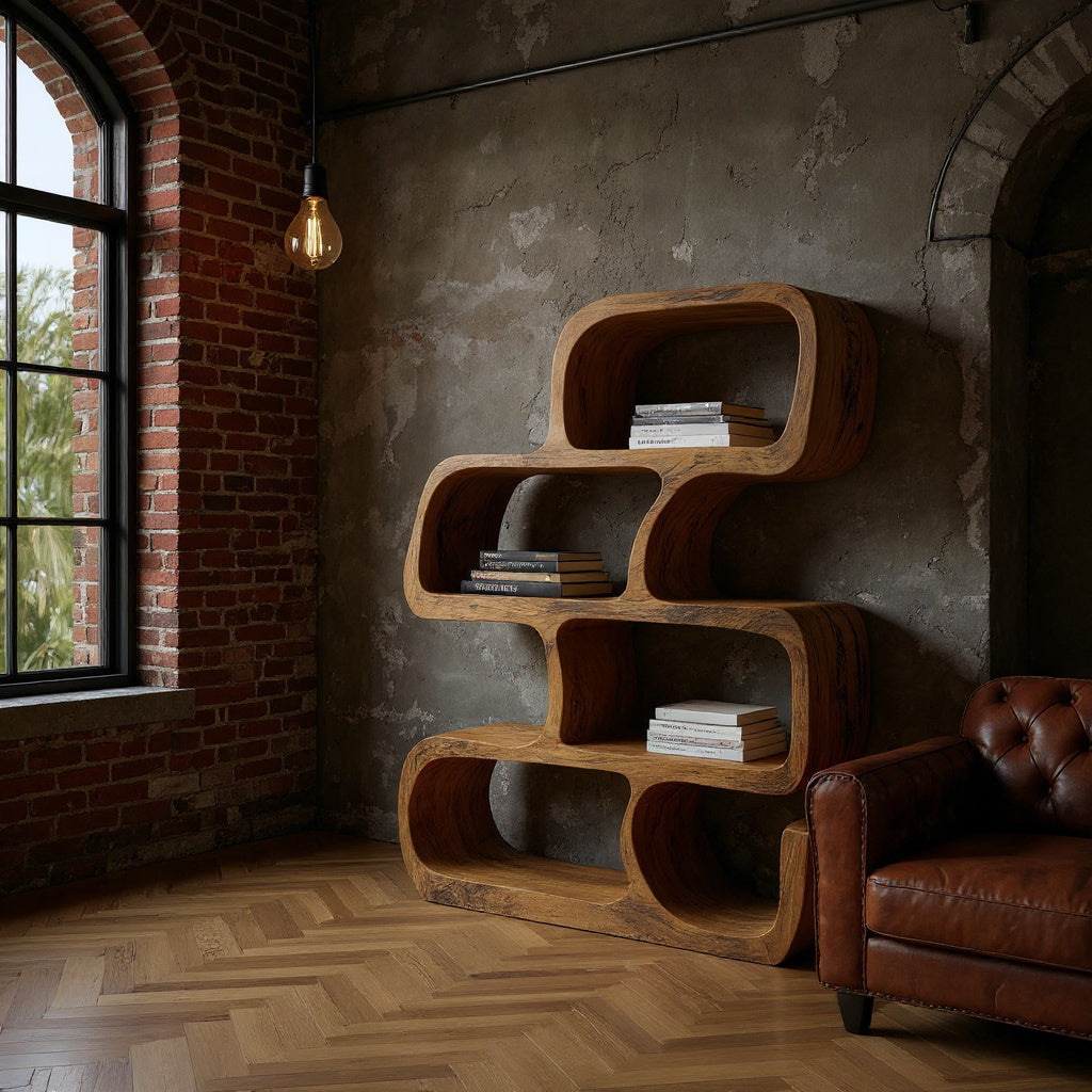 Artistic Wooden Standing Shelf For Modern Home