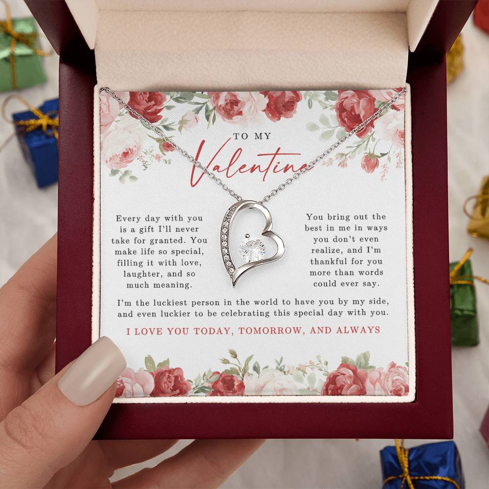 To My Valentine Heart Necklace | Red Floral