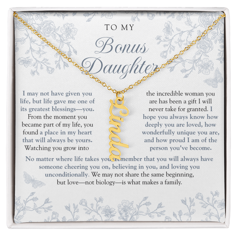 Bonus Daughter (Always In My Heart) Custom Name Necklace Blue Chinoiserie