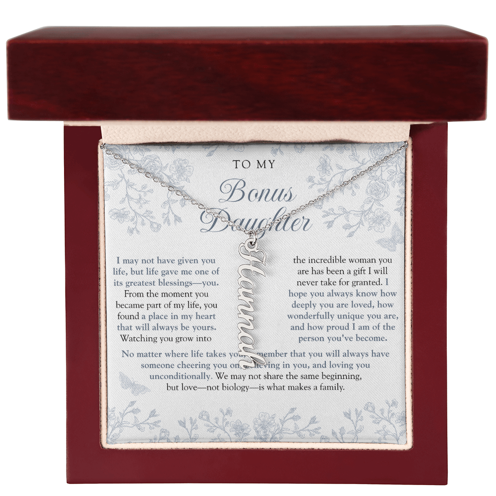Bonus Daughter (Always In My Heart) Custom Name Necklace Blue Chinoiserie