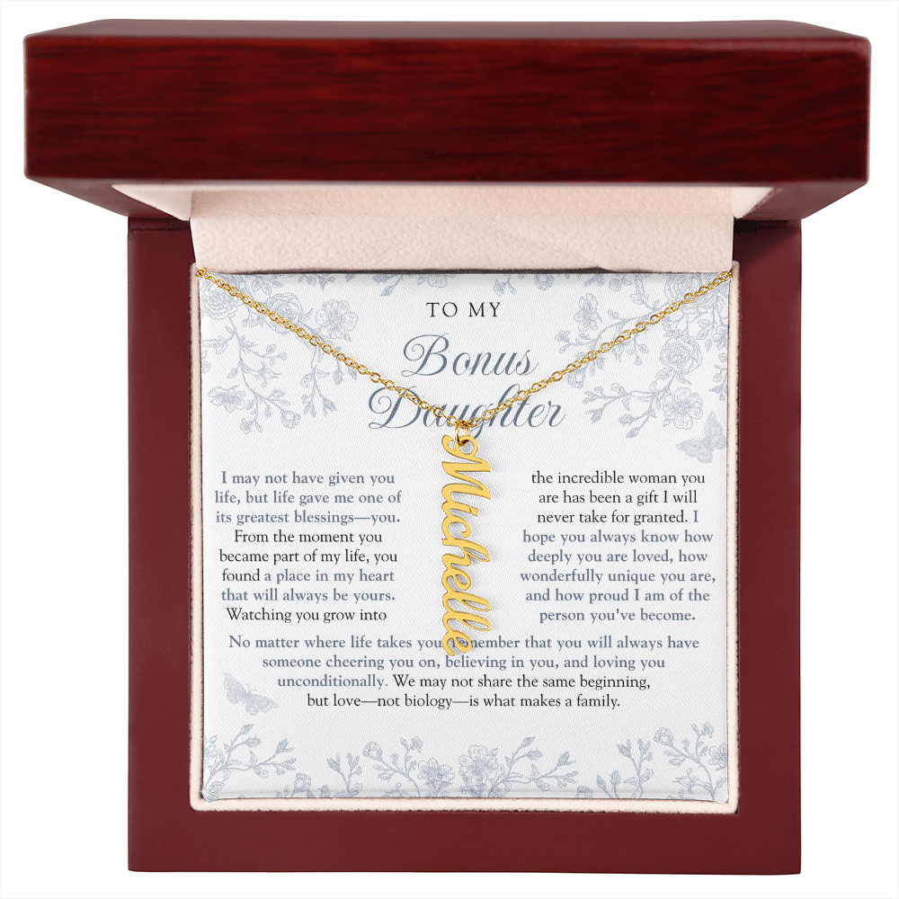 Bonus Daughter (Always In My Heart) Custom Name Necklace Blue Chinoiserie