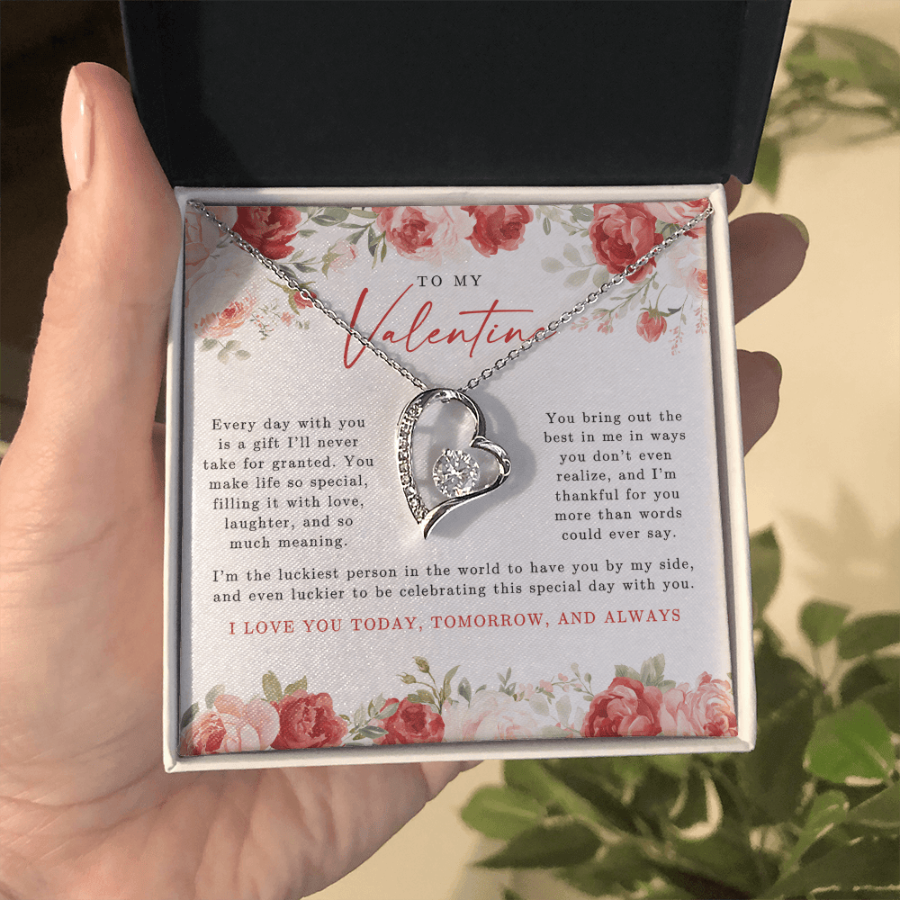 To My Valentine Heart Necklace | Red Floral