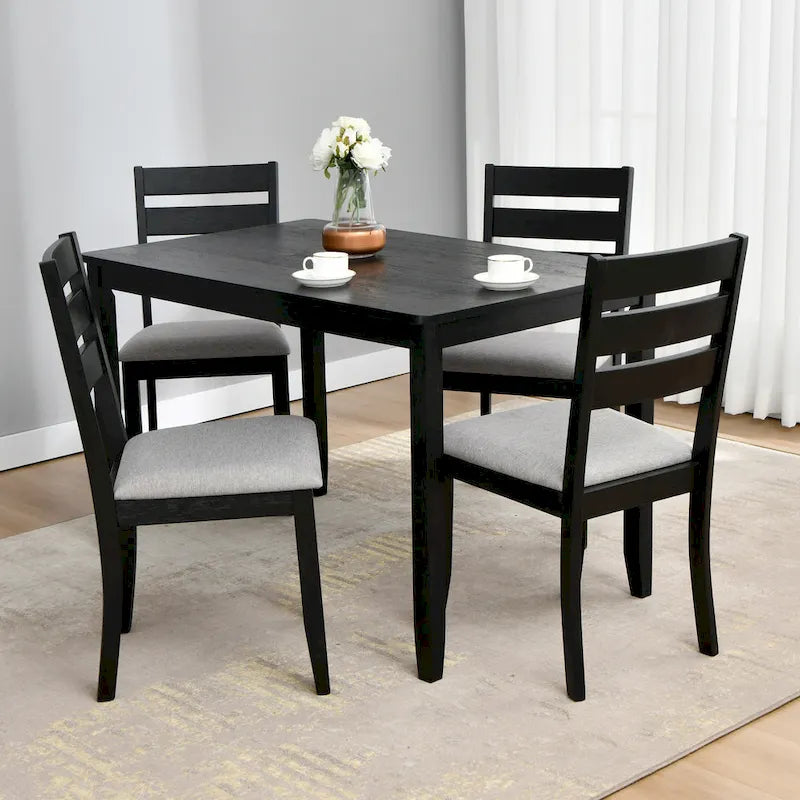 5-Piece Solid Wood Dining Table Set With 4 Slat Back Chairs - 47L