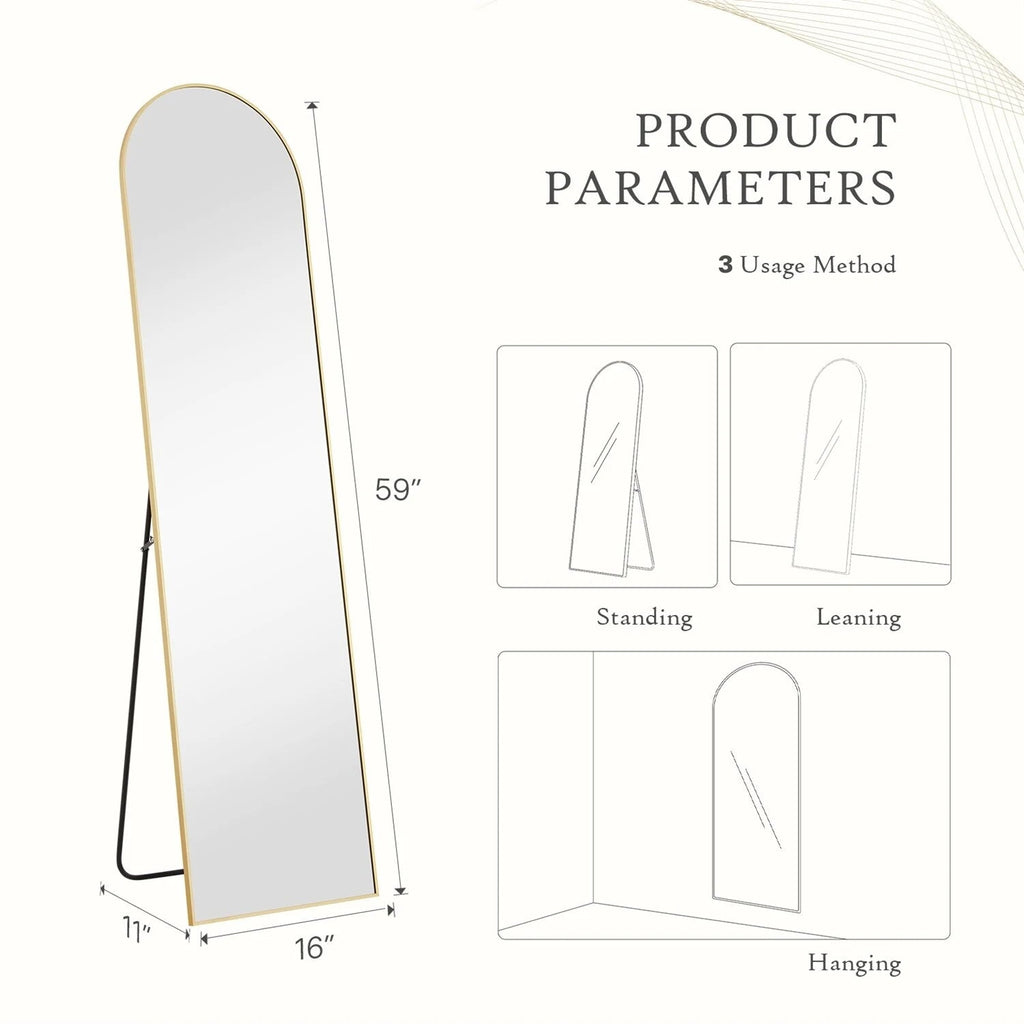 Full-Length Floor Mirror With Stand, Aluminum Alloy Frame - 71x30