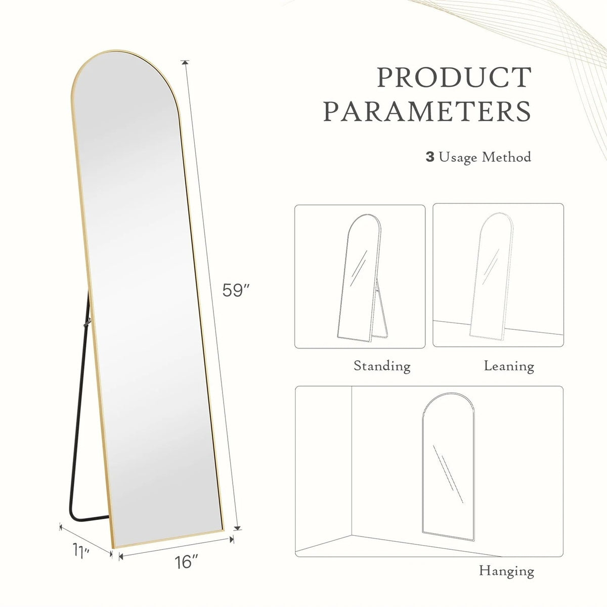Full-Length Floor Mirror With Stand, Aluminum Alloy Frame - 71x30