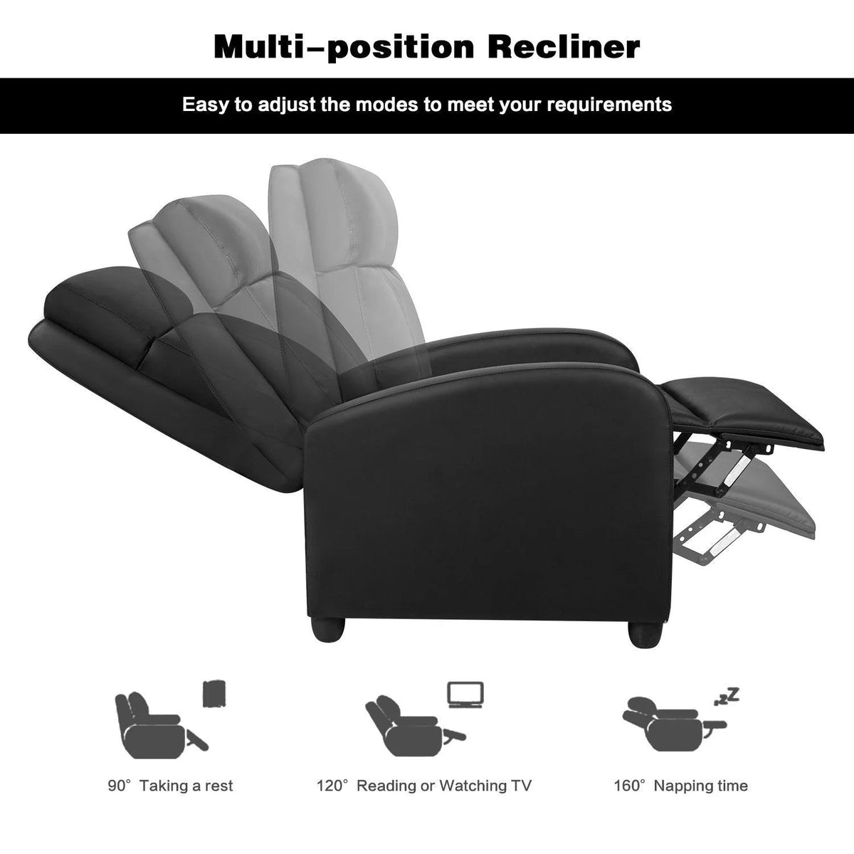 Massage Recliner Chair With PU Faux Leather Upholstery And Padded Seat