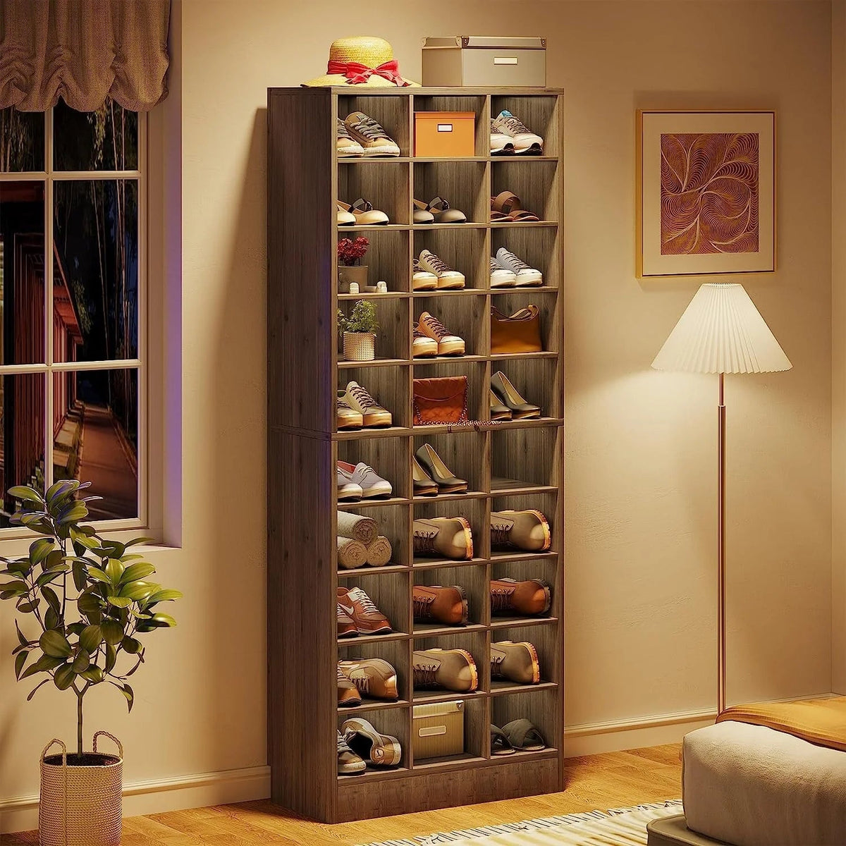10-Tier Tall Shoe Cabinet, 30-Pair White Engineered Wood Shoe Storage Rack