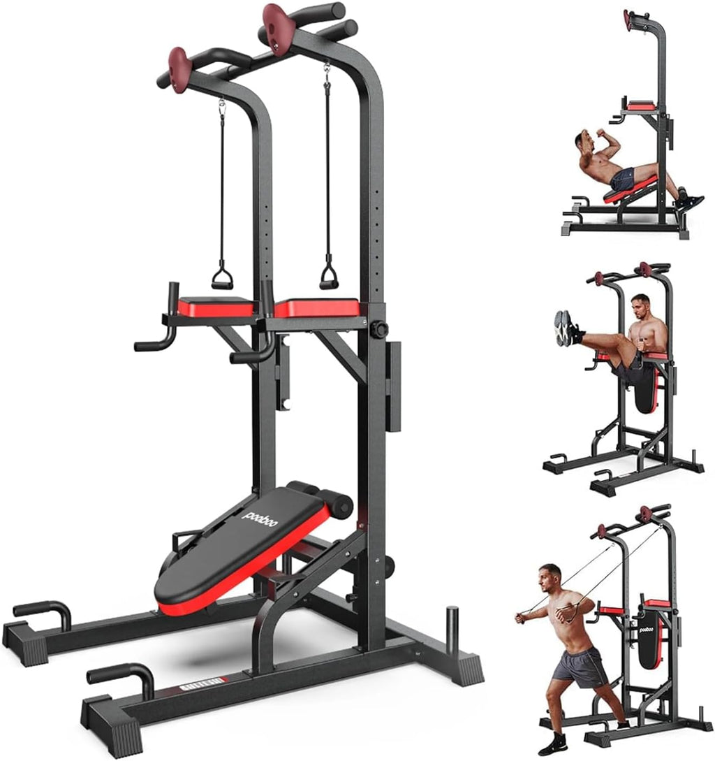Power Tower Dip Station With Pull-Up Bar, Supine Board, Adjustable