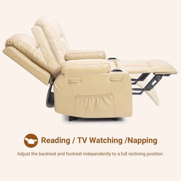 Power Lift Recliner Chair With Massage And Heat, Beige, 27 Seat Width, Cup Holders - SX-RQ-SF