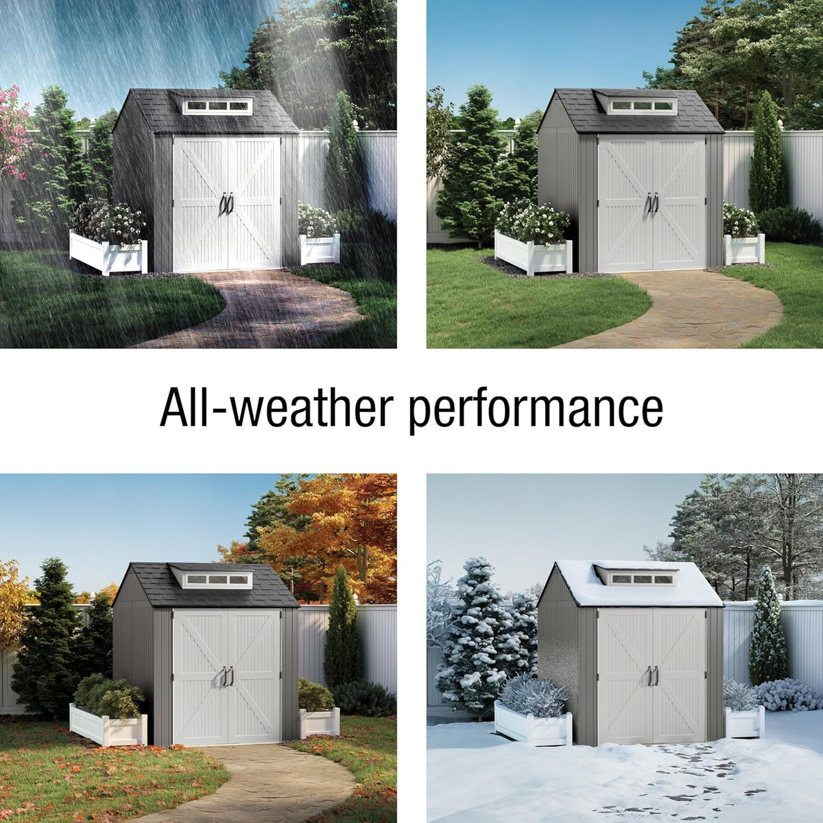 Rubbermaid Resin Outdoor Storage Shed With Floor, 7 x 7 Ft, Gray