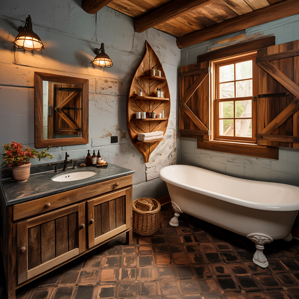 Artistic Wood Leaf Bathroom Shelf For Modern Spa Interior