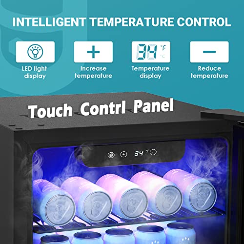 EUHOMY Beverage Refrigerator, 126 Can, 3.2 Cu.Ft, Glass Door - BR-110