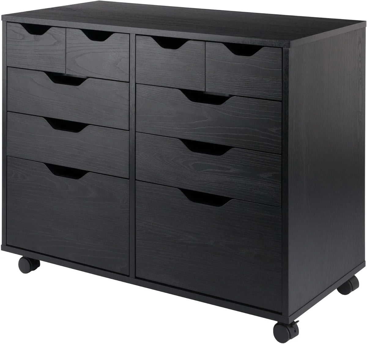 Halifax Mobile Storage Cabinet, 1 Door, 3 Drawers, 2 Wide Drawers, Black