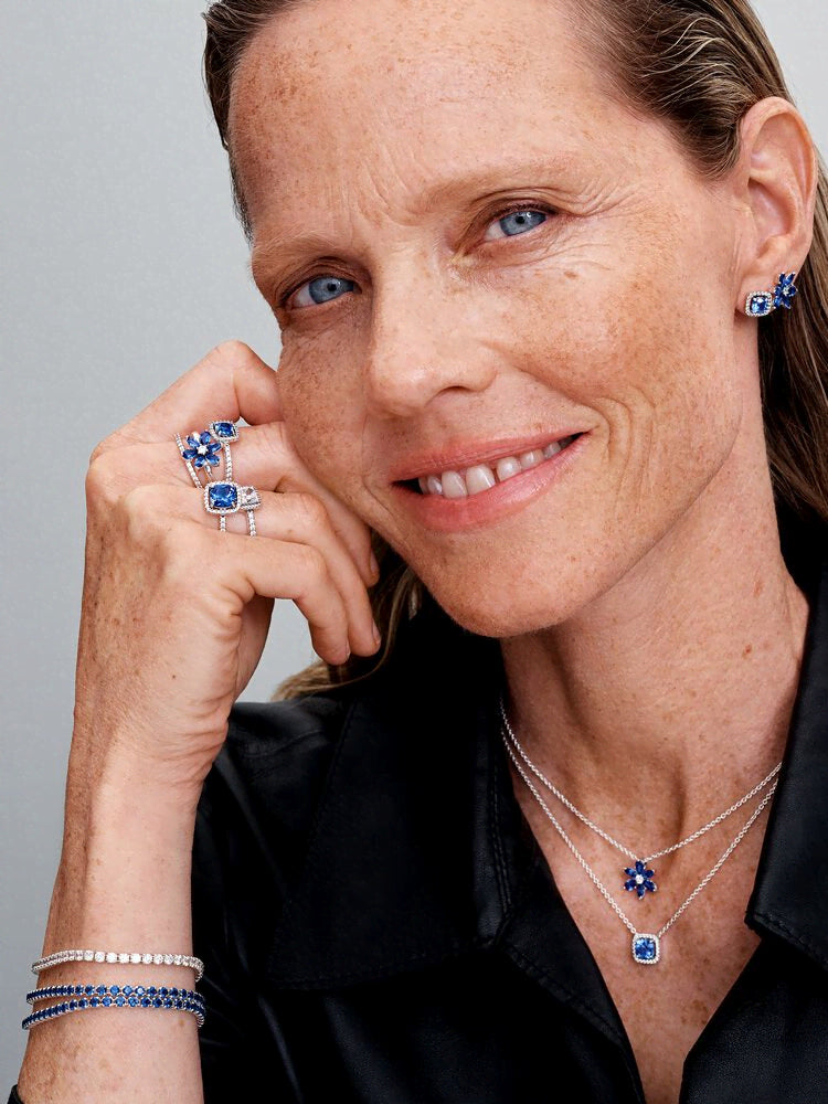 Sparkling Square Blue Halo Ring