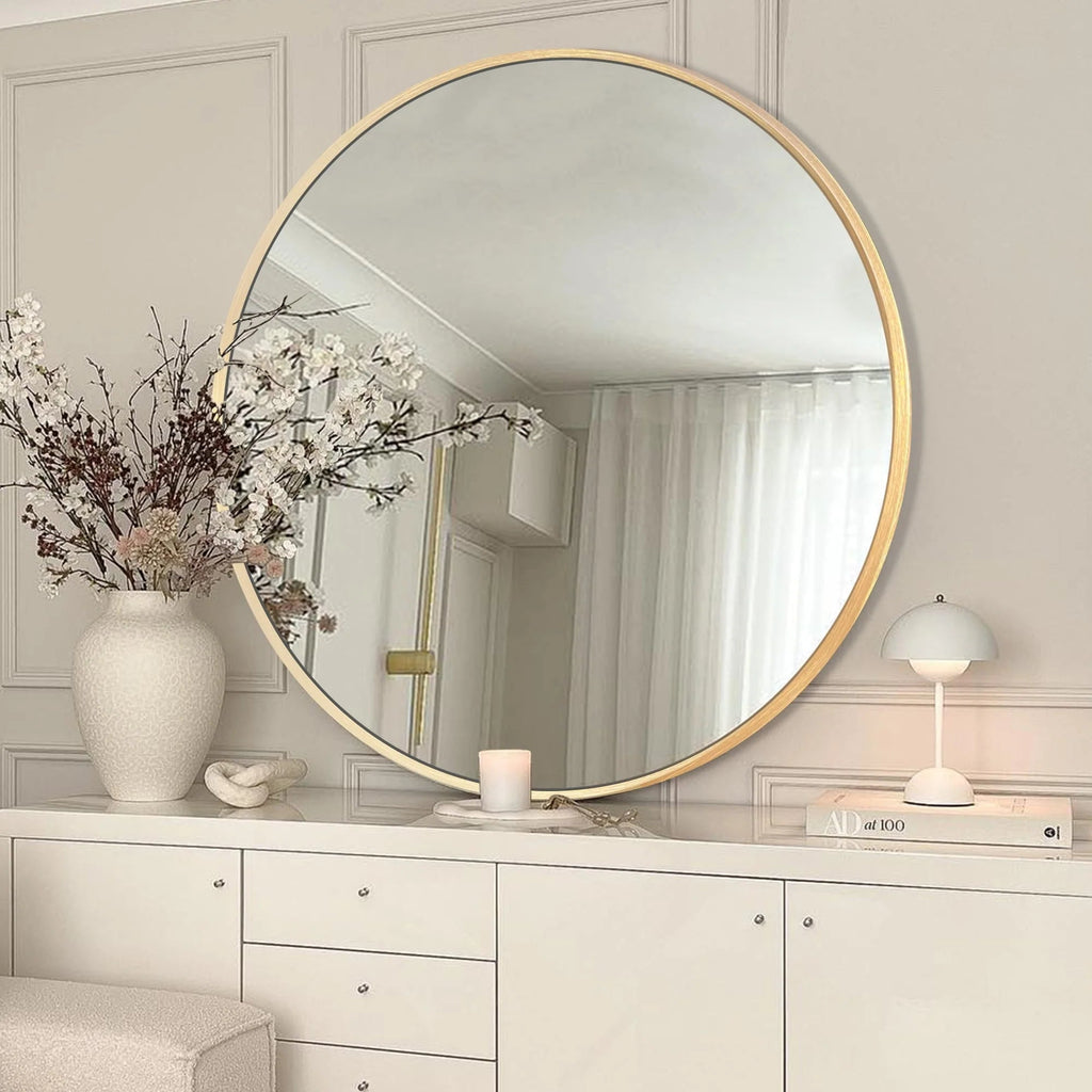 Round Bathroom Vanity Mirror, 24x24 / 36x36, Black, Brushed Gold or Silver